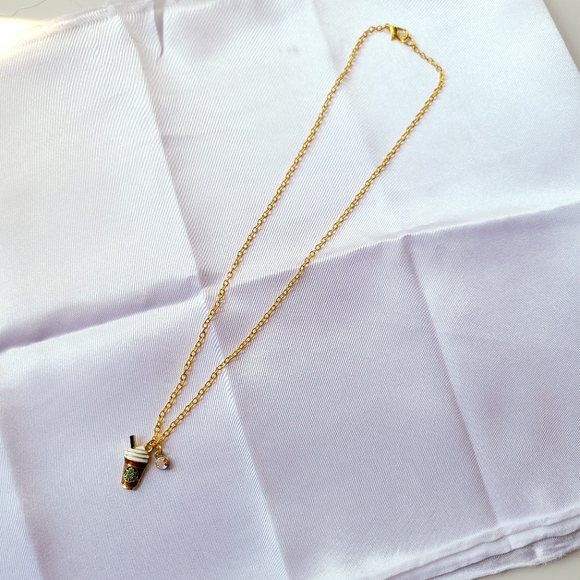 Coffee drink charm necklace rhinestone y2k fun cute - Picture 3 of 4